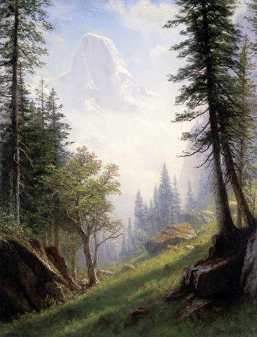 Among the Bernese Alps Black Ornate Wood Framed Art Print with Double Matting by Bierstadt, Albert