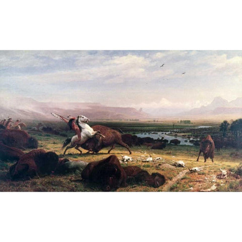 Last of the Buffalo Black Modern Wood Framed Art Print with Double Matting by Bierstadt, Albert