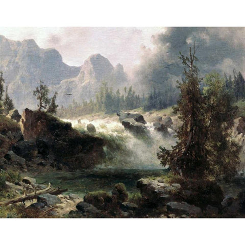 Rocky Mountain Stream Gold Ornate Wood Framed Art Print with Double Matting by Bierstadt, Albert