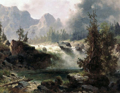 Rocky Mountain Stream White Modern Wood Framed Art Print with Double Matting by Bierstadt, Albert