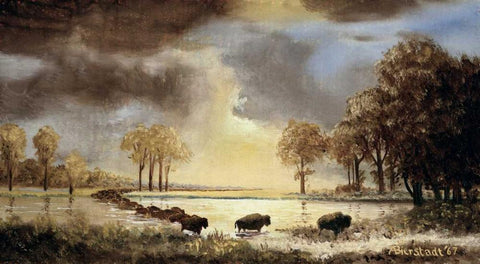 The Buffalo Trail, 1867 Black Ornate Wood Framed Art Print with Double Matting by Bierstadt, Albert