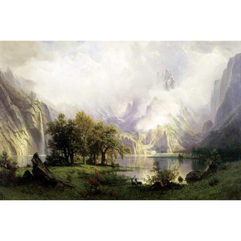 View of Rocky Mountains Gold Ornate Wood Framed Art Print with Double Matting by Bierstadt, Albert