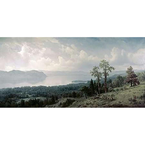 View of the Hudson Looking Across the Tappanzee Black Modern Wood Framed Art Print with Double Matting by Bierstadt, Albert