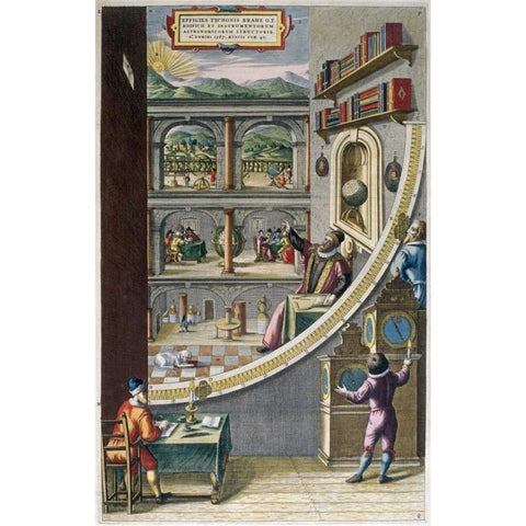 Tycho Brahe and Others With Astronomical Instruments Gold Ornate Wood Framed Art Print with Double Matting by Blaeu, Joan