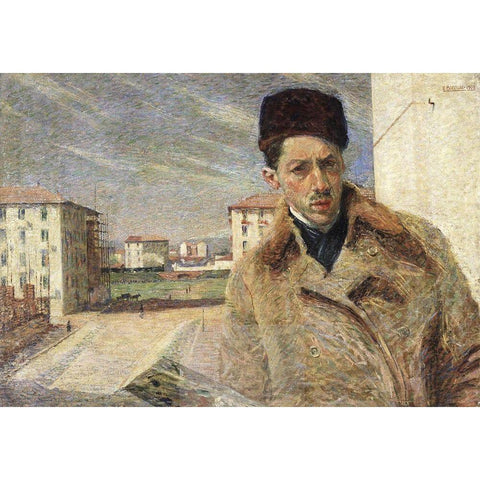 Self-Portrait White Modern Wood Framed Art Print by Boccioni, Umberto