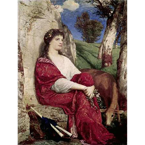 Euterpe; Muse of Music and Lyric Poetry White Modern Wood Framed Art Print by Bocklin, Arnold