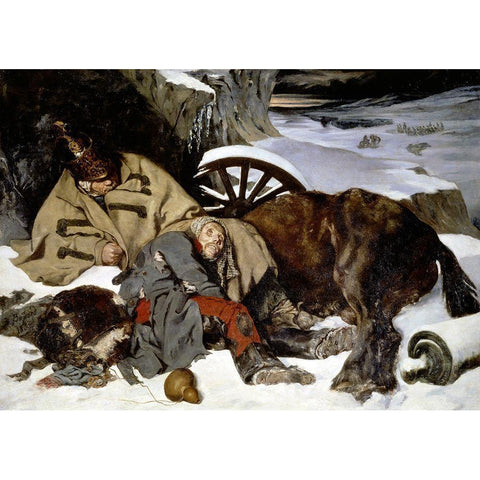 Episode of The Russian Retreat Black Modern Wood Framed Art Print with Double Matting by Boissard de Boisdenier, Joseph Fernand