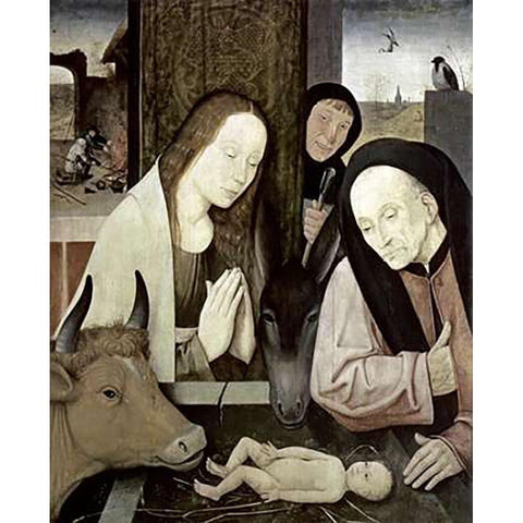 Adoration of The Holy Child Black Modern Wood Framed Art Print with Double Matting by Bosch, Hieronymus