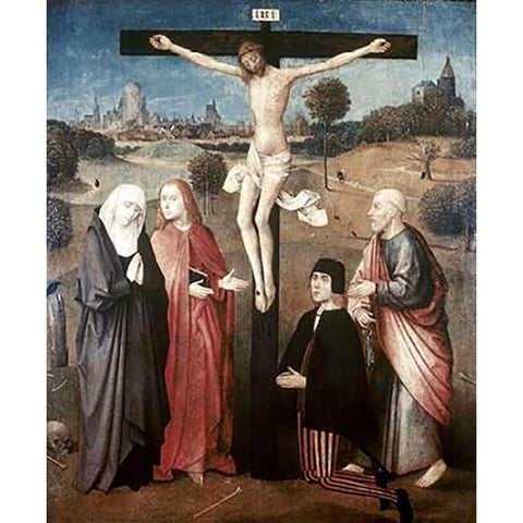 Crucifixion Black Modern Wood Framed Art Print with Double Matting by Bosch, Hieronymus