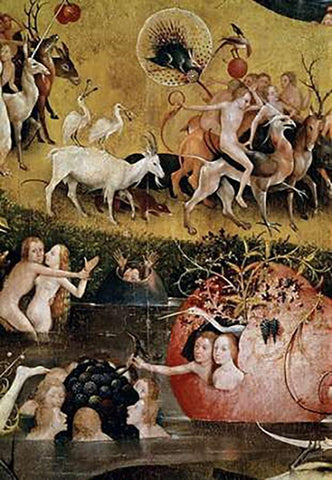 Garden of Earthly Delights - Detail #5 White Modern Wood Framed Art Print with Double Matting by Bosch, Hieronymus