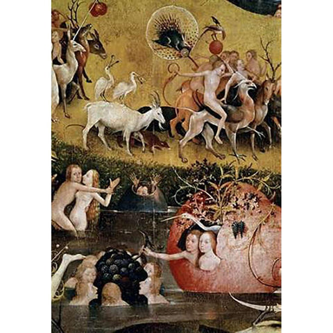 Garden of Earthly Delights - Detail #5 Gold Ornate Wood Framed Art Print with Double Matting by Bosch, Hieronymus