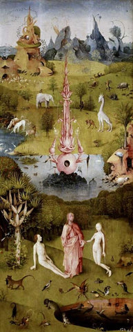 Garden of Earthly Delights - Detail Left Panel Black Ornate Wood Framed Art Print with Double Matting by Bosch, Hieronymus