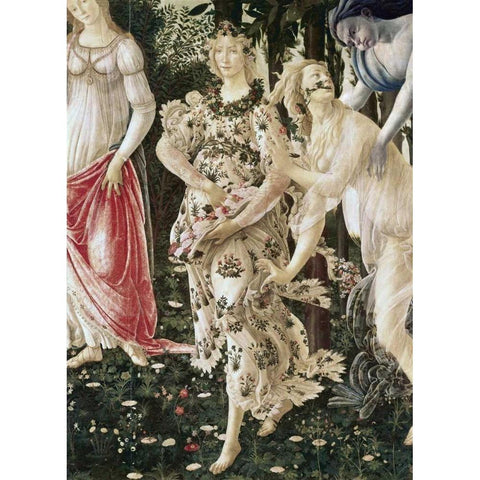 La Primavera - Detail Gold Ornate Wood Framed Art Print with Double Matting by Botticelli, Sandro