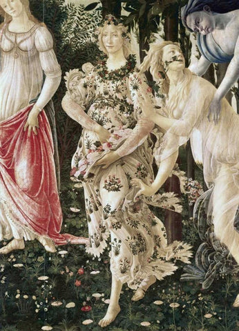 La Primavera - Detail Black Ornate Wood Framed Art Print with Double Matting by Botticelli, Sandro