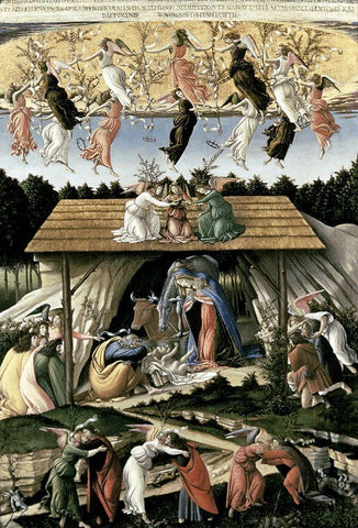 Mystic Nativity White Modern Wood Framed Art Print with Double Matting by Botticelli, Sandro