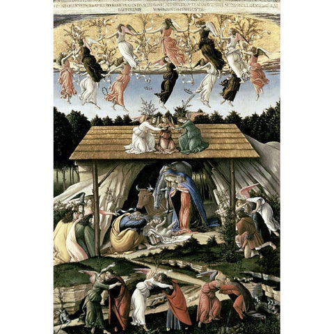 Mystic Nativity White Modern Wood Framed Art Print by Botticelli, Sandro