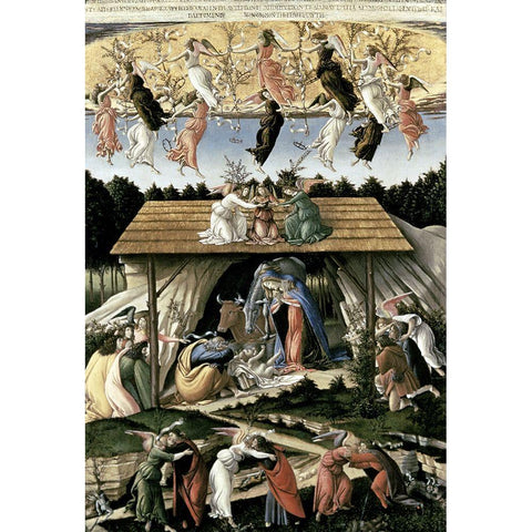 Mystic Nativity Black Modern Wood Framed Art Print by Botticelli, Sandro