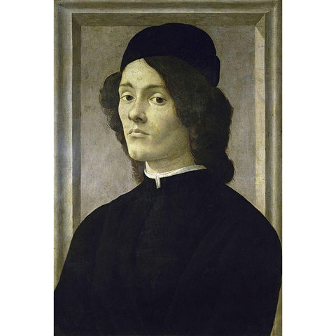 Portrait of a Manlate Black Modern Wood Framed Art Print with Double Matting by Botticelli, Sandro