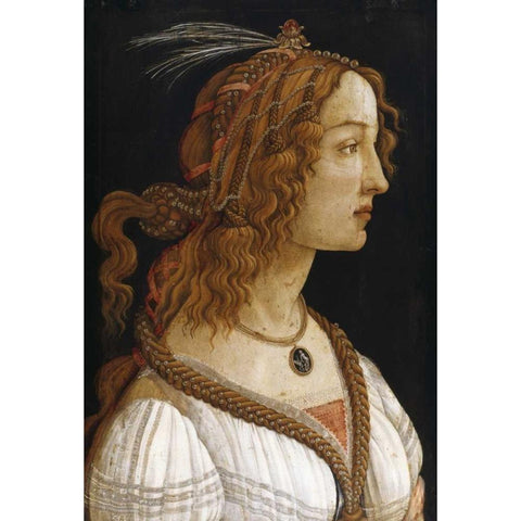 Portrait of a Young Woman Black Modern Wood Framed Art Print with Double Matting by Botticelli, Sandro