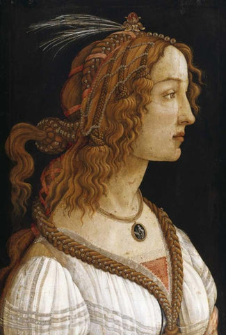 Portrait of a Young Woman Black Ornate Wood Framed Art Print with Double Matting by Botticelli, Sandro