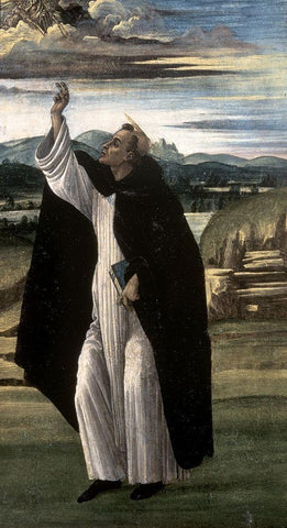 Saint Dominic Black Ornate Wood Framed Art Print with Double Matting by Botticelli, Sandro