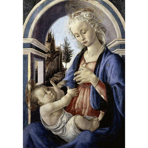 Virgin and Child Black Modern Wood Framed Art Print with Double Matting by Botticelli, Sandro