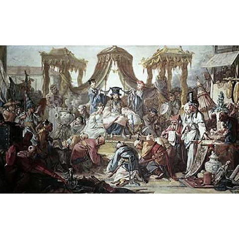 Chinese Curio:Audience of The Chinese Emperor White Modern Wood Framed Art Print by Boucher, Francois