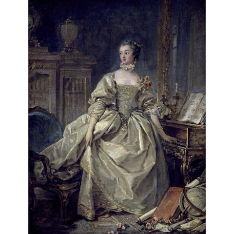 La Madame De Pompadour White Modern Wood Framed Art Print by Boucher, Francois