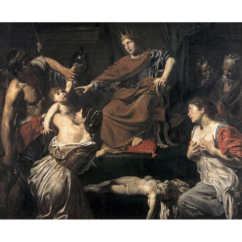 Judgement of Solomon White Modern Wood Framed Art Print by Boulogne, Jean Valentin de