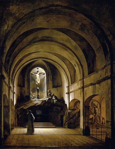 Chapelle Du Calvaire Black Ornate Wood Framed Art Print with Double Matting by Bouton, Charles-Marie