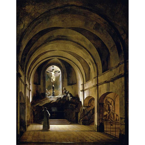 Chapelle Du Calvaire White Modern Wood Framed Art Print by Bouton, Charles-Marie