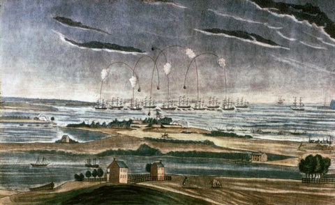 Bombardment of Fort Mchenry Black Ornate Wood Framed Art Print with Double Matting by Bower, John