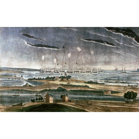 Bombardment of Fort Mchenry Black Modern Wood Framed Art Print by Bower, John