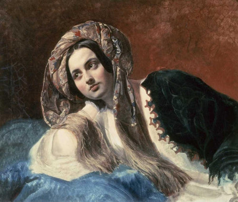 Turkish Woman White Modern Wood Framed Art Print with Double Matting by Briullov, Karl Pavlovic