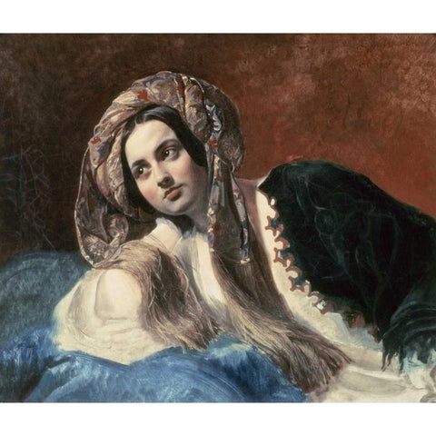 Turkish Woman Black Modern Wood Framed Art Print with Double Matting by Briullov, Karl Pavlovic