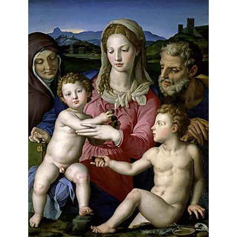 Family with Saint Anne and John the Baptist as a Child White Modern Wood Framed Art Print by Bronzino, Agnolo