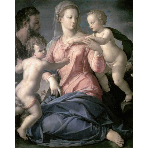 Holy Family Gold Ornate Wood Framed Art Print with Double Matting by Bronzino, Agnolo