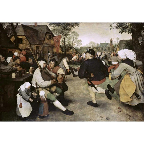 Peasants Dancing Gold Ornate Wood Framed Art Print with Double Matting by Bruegel, Pieter the Elder