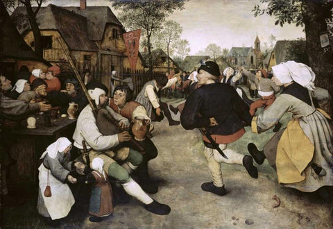 Peasants Dancing White Modern Wood Framed Art Print with Double Matting by Bruegel, Pieter the Elder