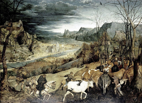 Return of the Herd Black Ornate Wood Framed Art Print with Double Matting by Bruegel the Elder, Pieter