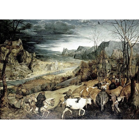 Return of the Herd Black Modern Wood Framed Art Print with Double Matting by Bruegel the Elder, Pieter