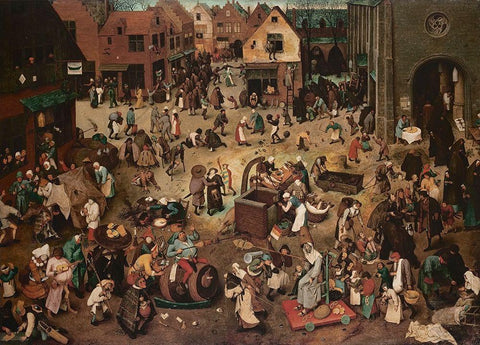 The Fight Between Carnival and Lent Black Ornate Wood Framed Art Print with Double Matting by Bruegel the Elder, Pieter