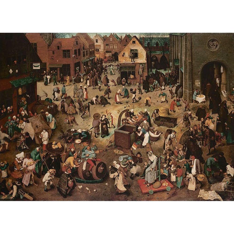 The Fight Between Carnival and Lent Gold Ornate Wood Framed Art Print with Double Matting by Bruegel the Elder, Pieter