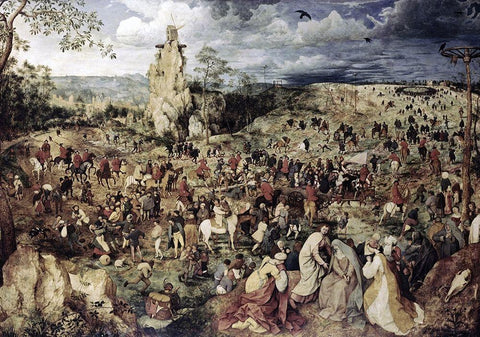 The Procession to Calvary Black Ornate Wood Framed Art Print with Double Matting by Bruegel the Elder, Pieter