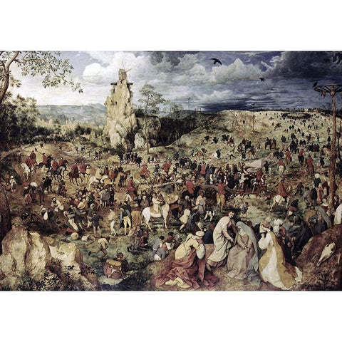 The Procession to Calvary Black Modern Wood Framed Art Print with Double Matting by Bruegel the Elder, Pieter