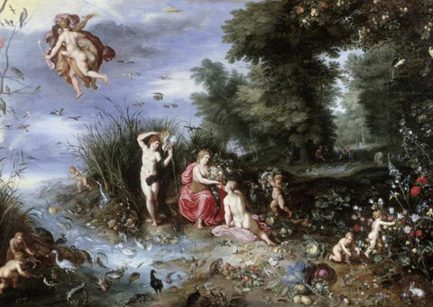 Allegory of The Elements White Modern Wood Framed Art Print with Double Matting by Jan Brueghel the Elder