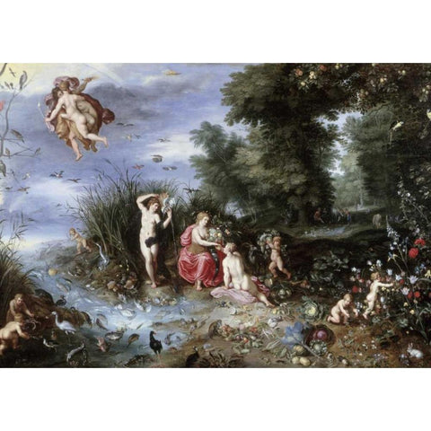 Allegory of The Elements Black Modern Wood Framed Art Print by Jan Brueghel the Elder