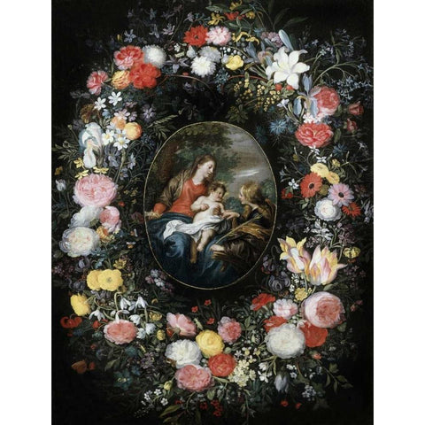 Mystic Marriage of Saint Catherine Gold Ornate Wood Framed Art Print with Double Matting by Jan Brueghel the Elder