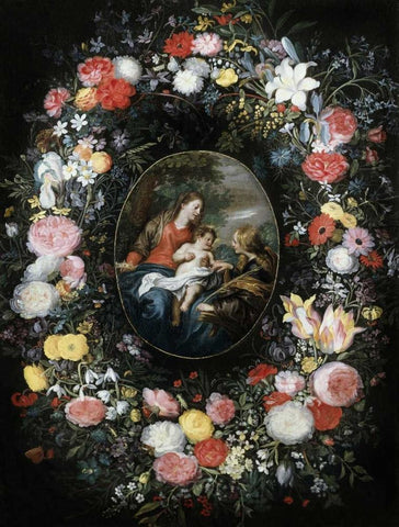 Mystic Marriage of Saint Catherine White Modern Wood Framed Art Print with Double Matting by Jan Brueghel the Elder