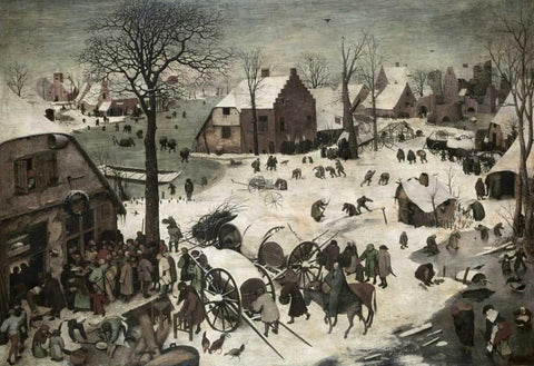 Census at Bethlehem Black Ornate Wood Framed Art Print with Double Matting by Bruegel, Pieter the Elder